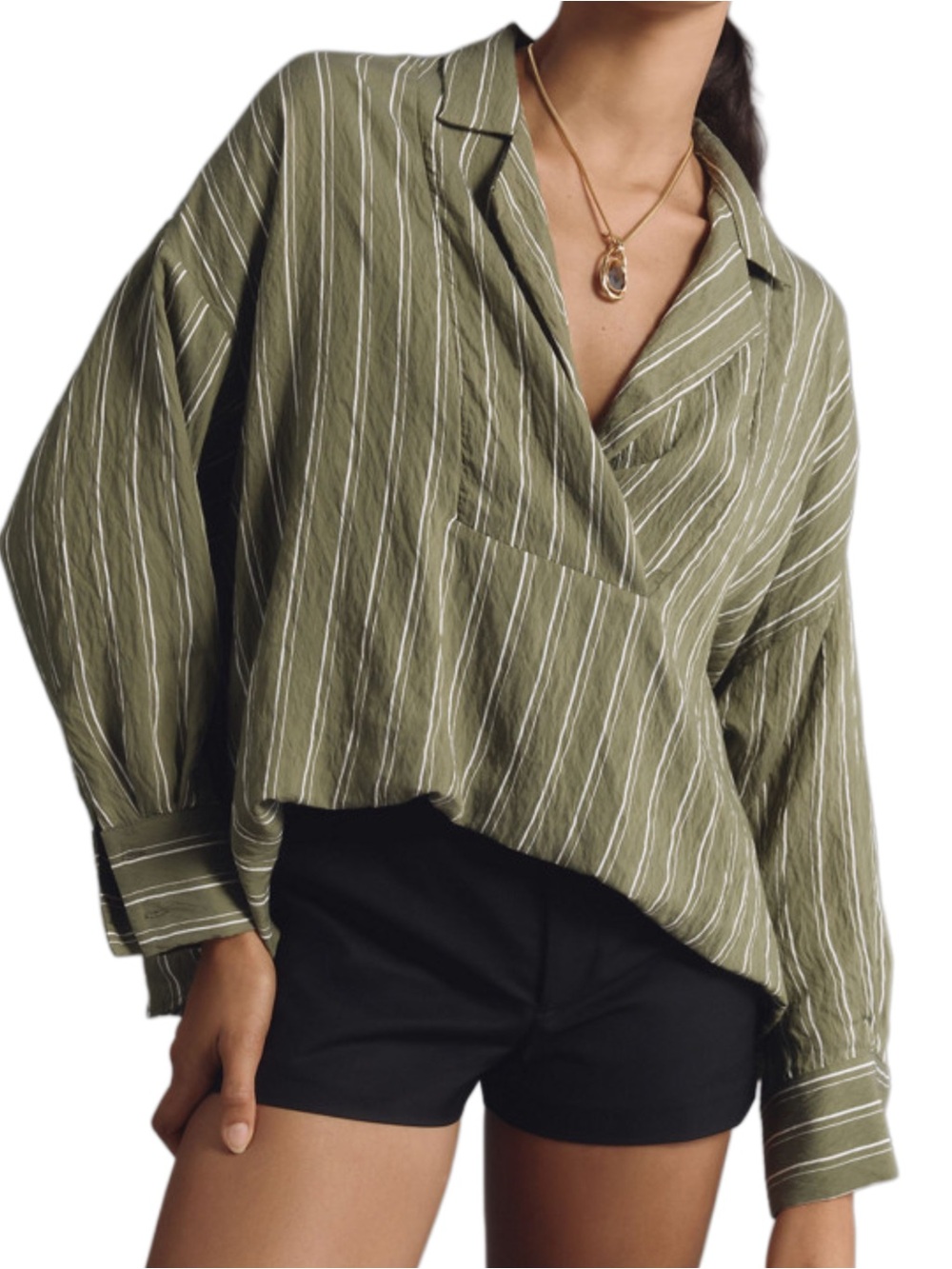 Anthropologie The Dylon Long-Sleeve Wide-Placket Striped Top